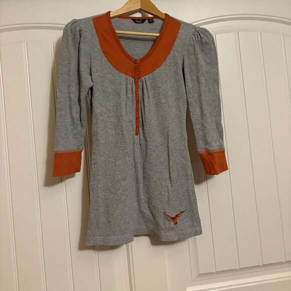 Texas Longhorns Shirt Women's Large Gray Waffle Knit Burnt Orange Trim Touch Tag - Picture 1 of 3